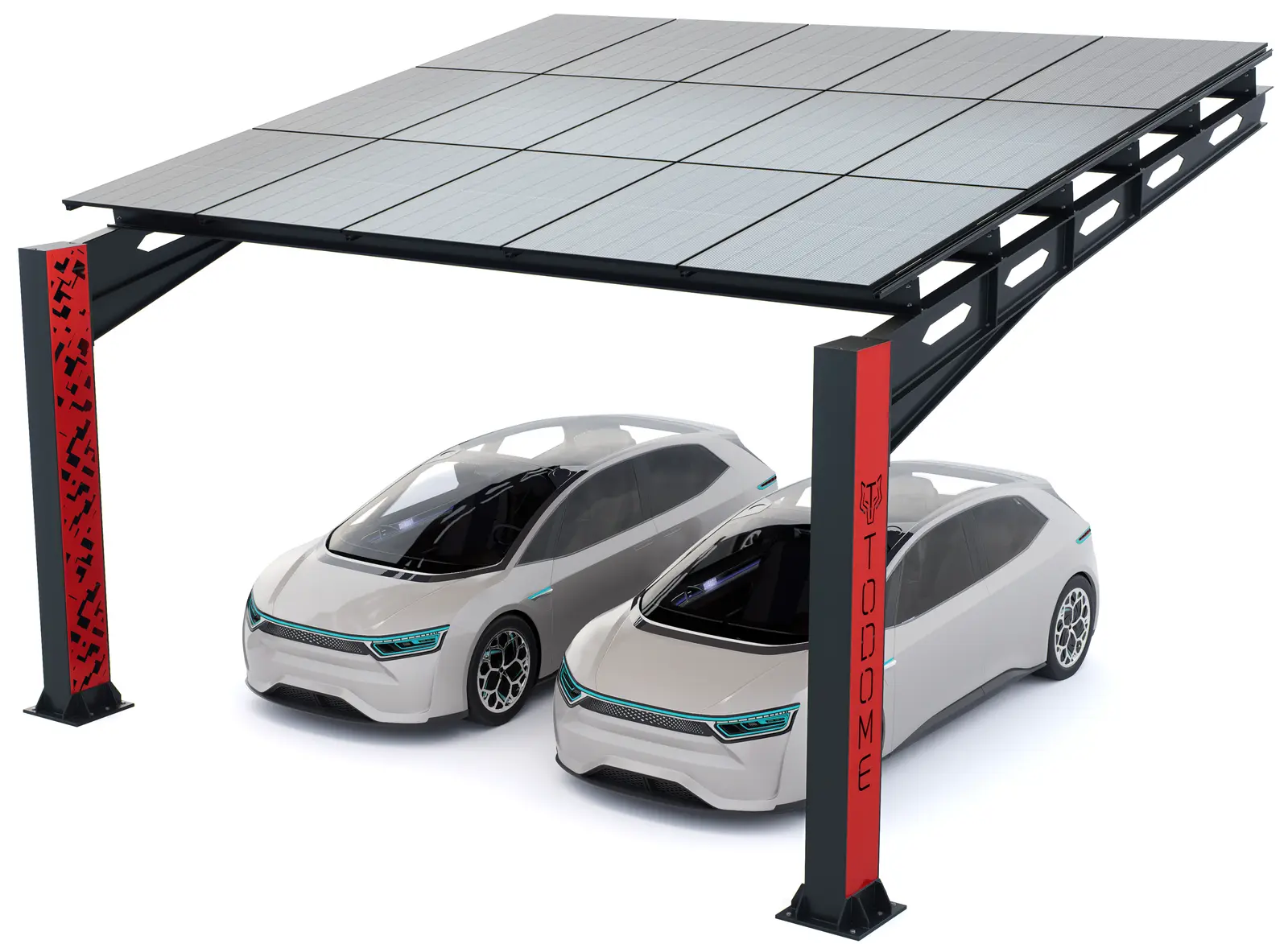 Metal structure industrial carport with photovoltaic panels, 2 places, model 10